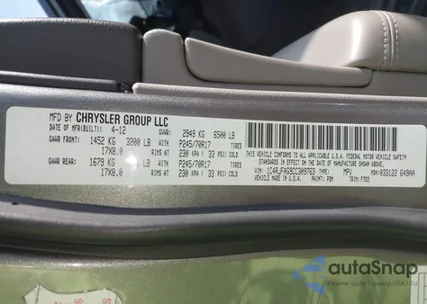 2012 Jeep Grand Cherokee Laredo z USA, uszkodzony, nr VIN 1C4RJFAG9CC309763